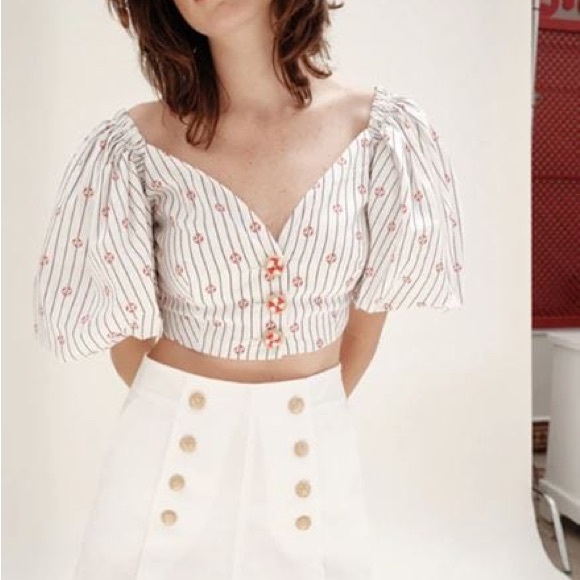 NWT - Emily in Paris Collection - Bouee Puff Sleeve Crop Top - Picture 2 of 7